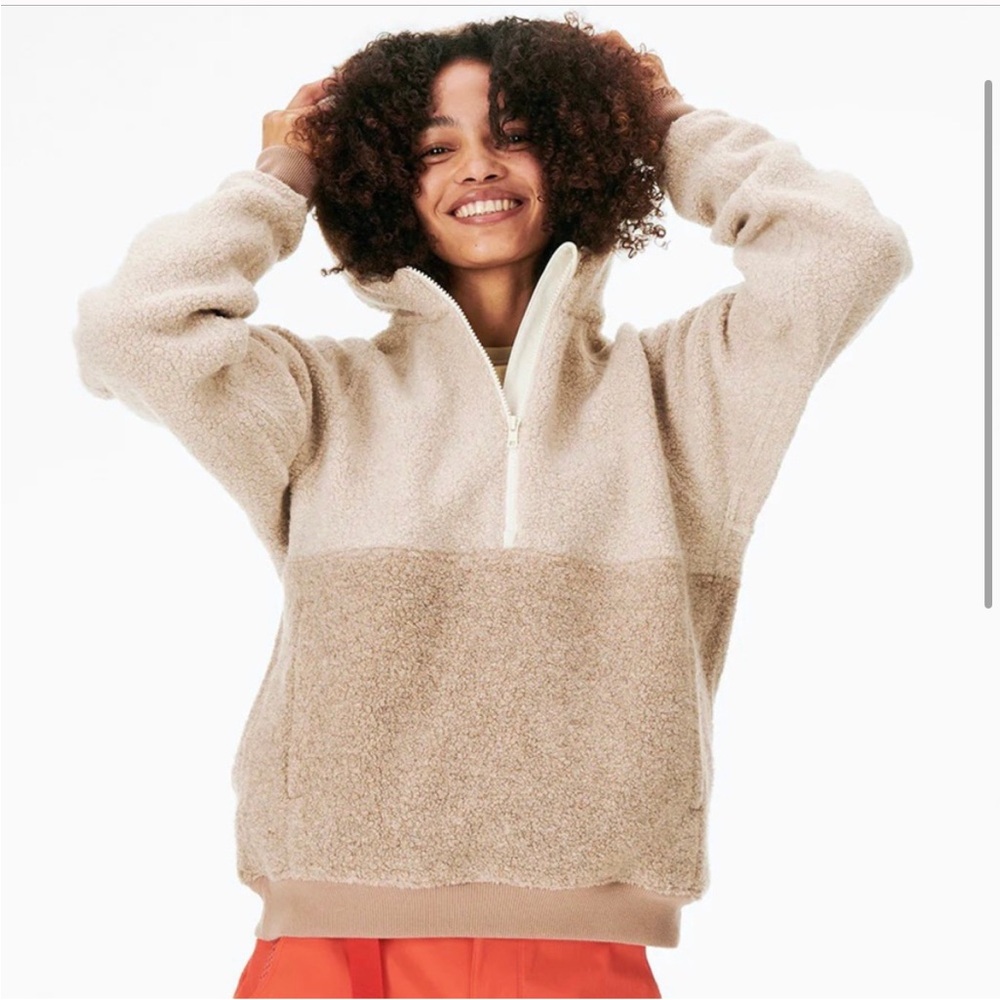Outdoor Voices MegaFleece 1/2 Zip Hoodie Tan Wool Sz S